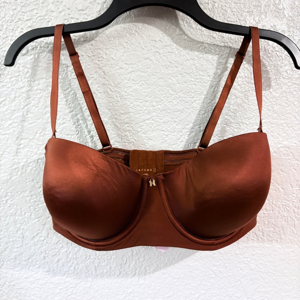 Copper Brown Satin Underwire Balconette Bra Convertible Strapless Lingerie 38D
